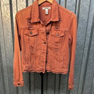 refuge Distressed Burnt Orange Denim Jacket